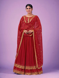 Thumbnail for Myra Red Georgette Embroidered Designer Lehenga - Distacart
