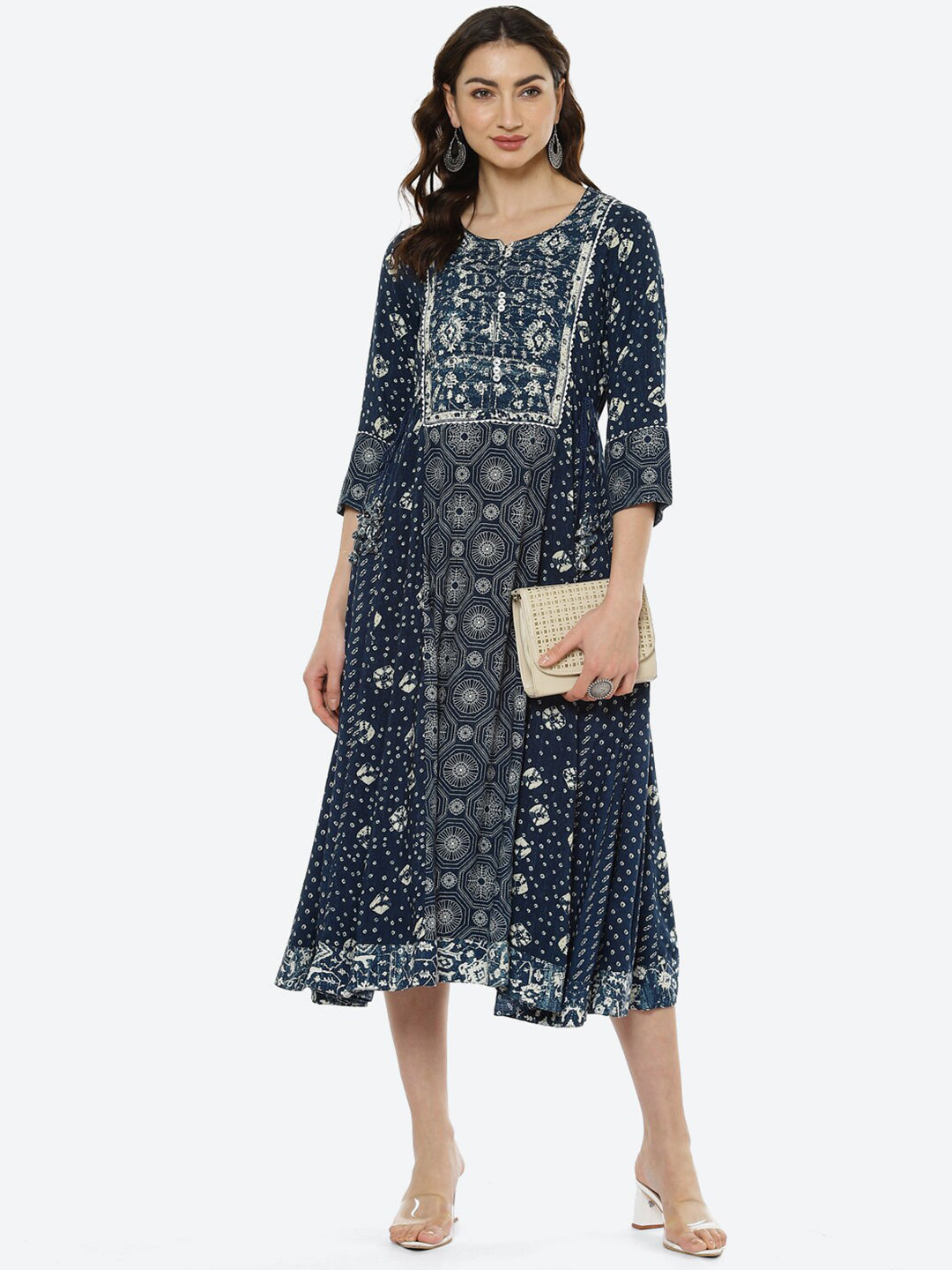 Biba Women Navy Blue & Navy Blue Printed Kurta - Distacart