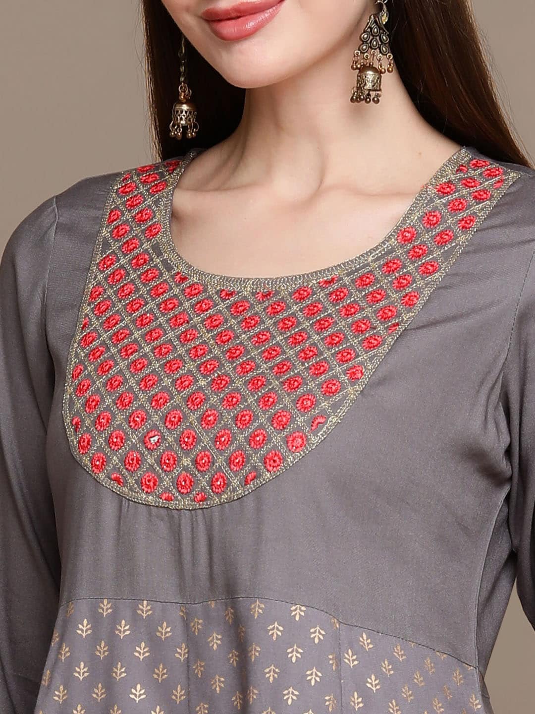 HERE&NOW Ethnic Motifs Embroidered Anarkali Kurta with Trousers & Dupatta - Distacart