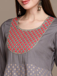 Thumbnail for HERE&NOW Ethnic Motifs Embroidered Anarkali Kurta with Trousers & Dupatta - Distacart