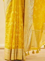Thumbnail for Soch Yellow & Gold-Toned Floral Embroidered Zari Organza Saree - Distacart