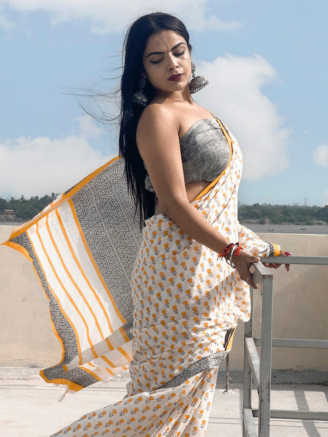 Kalini Floral Printed Pure Cotton Bagru Saree - Distacart