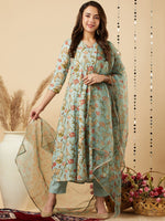 Thumbnail for Kalini Floral Printed Kurta & Trousers With Dupatta - Distacart