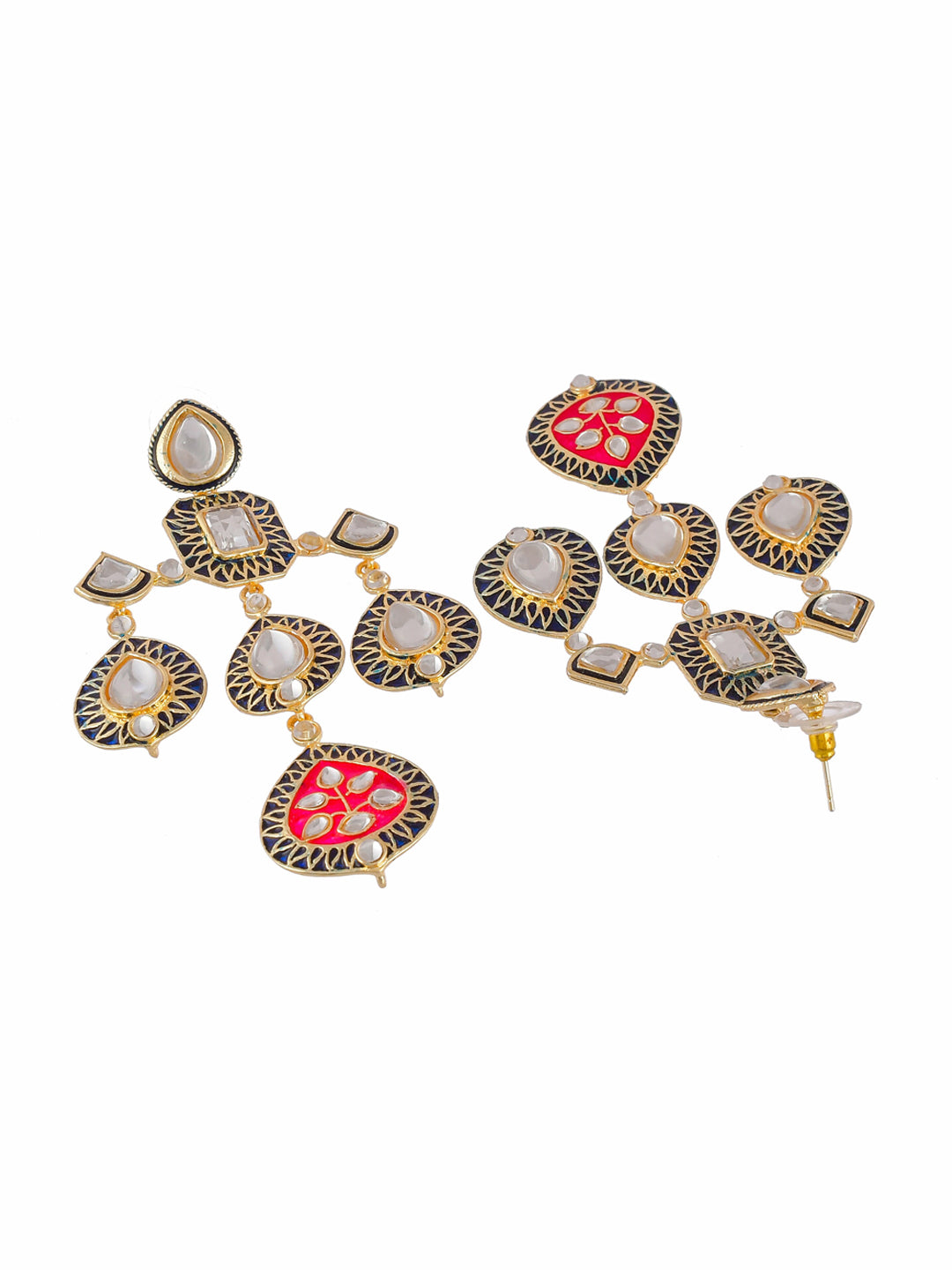 Shoshaa Gold-Plated Balck & Pink Kundan Enamel Drop Earrings - Distacart