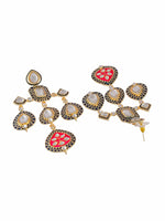 Thumbnail for Shoshaa Gold-Plated Balck & Pink Kundan Enamel Drop Earrings - Distacart