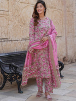Thumbnail for Kalini Floral Printed Regular Pure Cotton Kurta With Trousers & Dupatta - Distacart