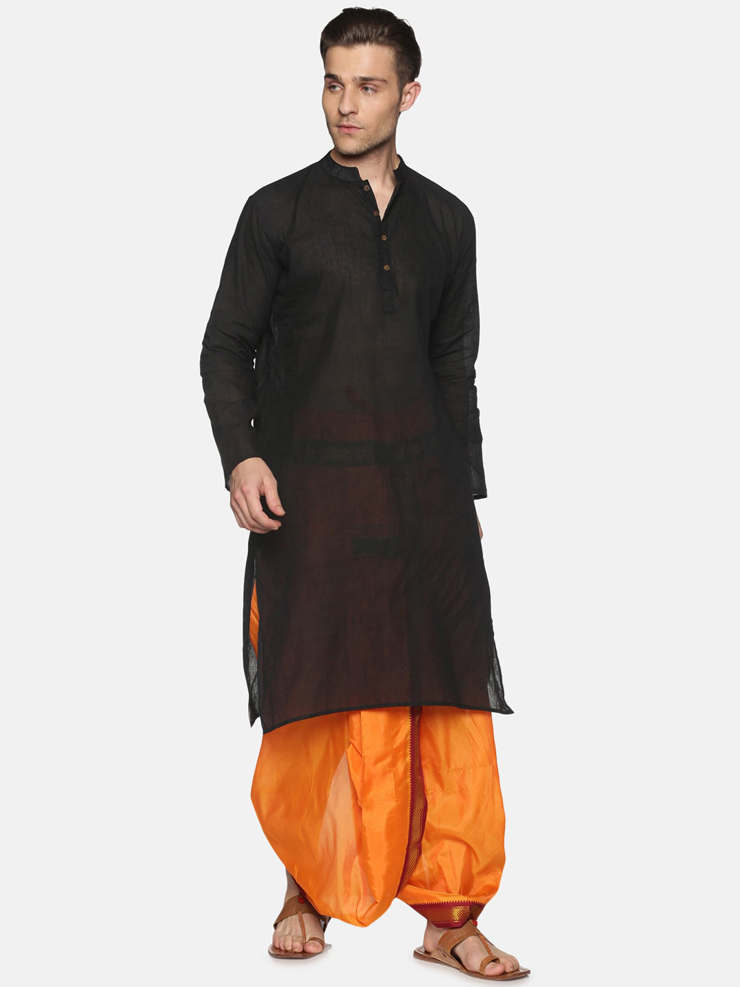 Sethukrishna Men Orange & Green Solid Readymade Dhoti Pant - Distacart