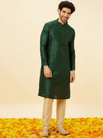 Thumbnail for Manyavar Geometric Self Design Mandarin Collar Straight Kurta with Pyjamas - Distacart