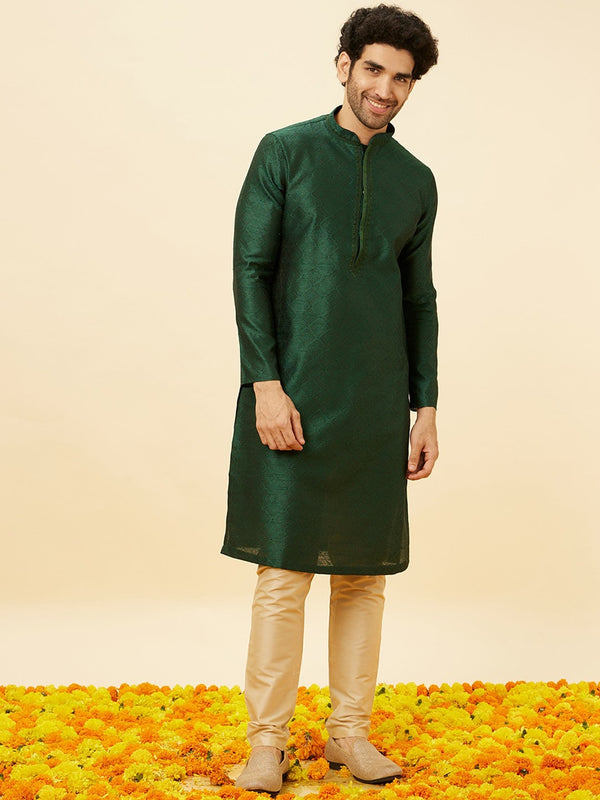 Manyavar Geometric Self Design Mandarin Collar Straight Kurta with Pyjamas - Distacart