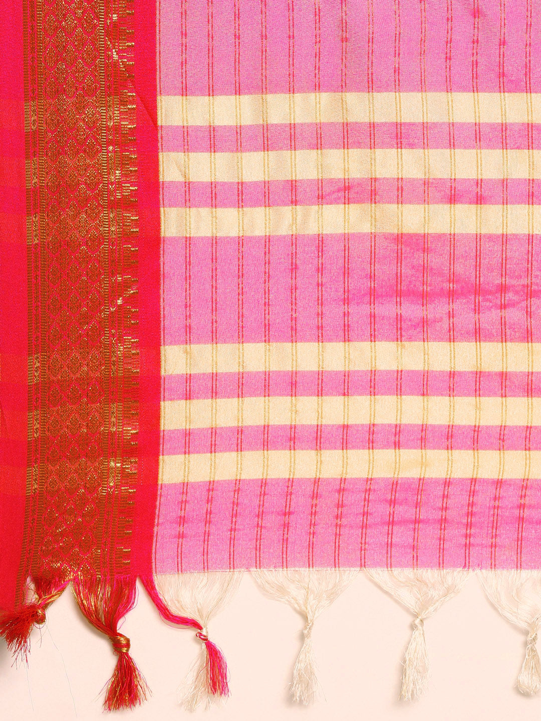 Kalini White & Pink Checked Zari Silk Cotton Saree - Distacart