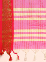 Thumbnail for Kalini White & Pink Checked Zari Silk Cotton Saree - Distacart