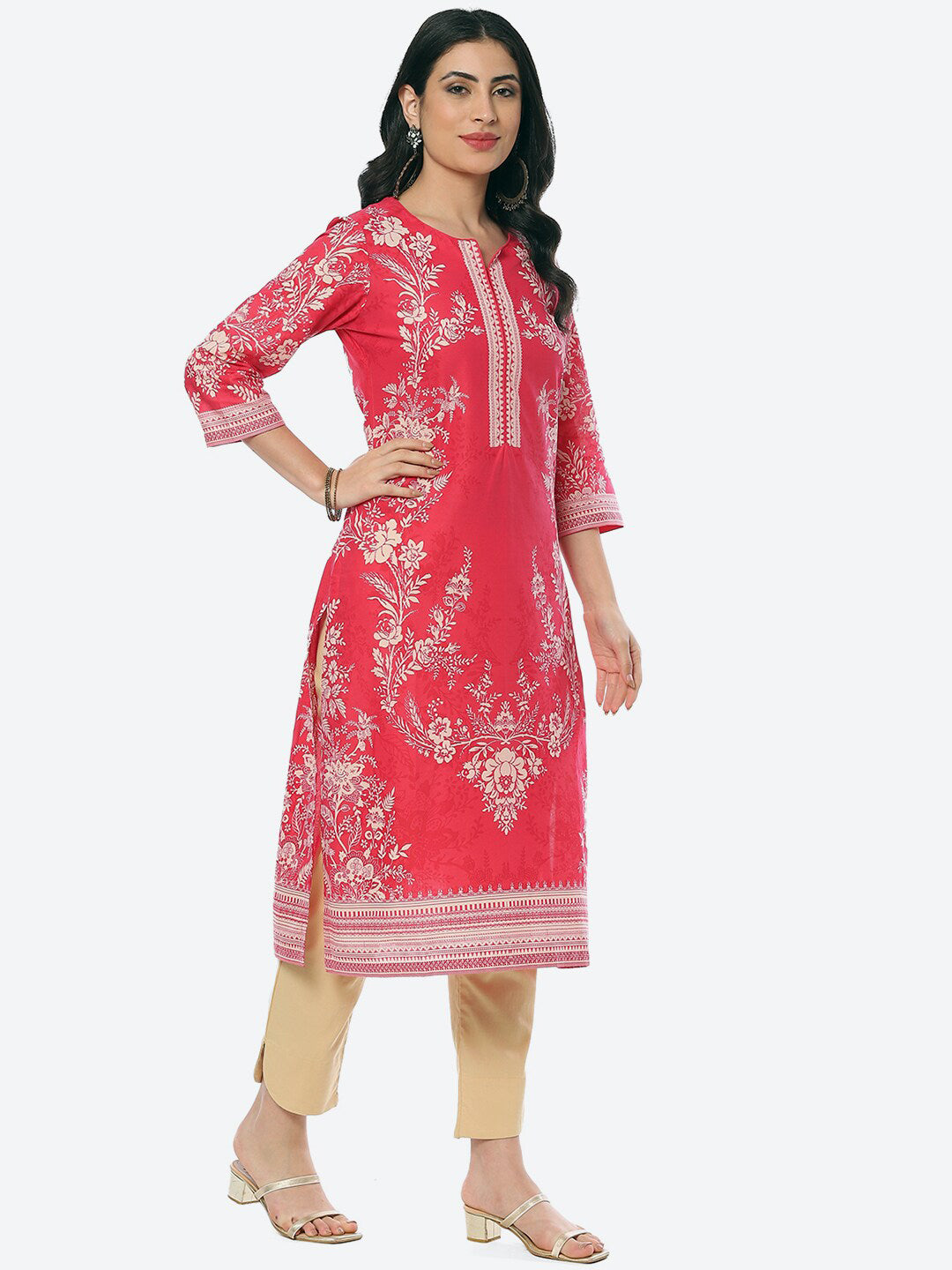Biba Women Floral Printed Straight Cotton Kurta - Distacart