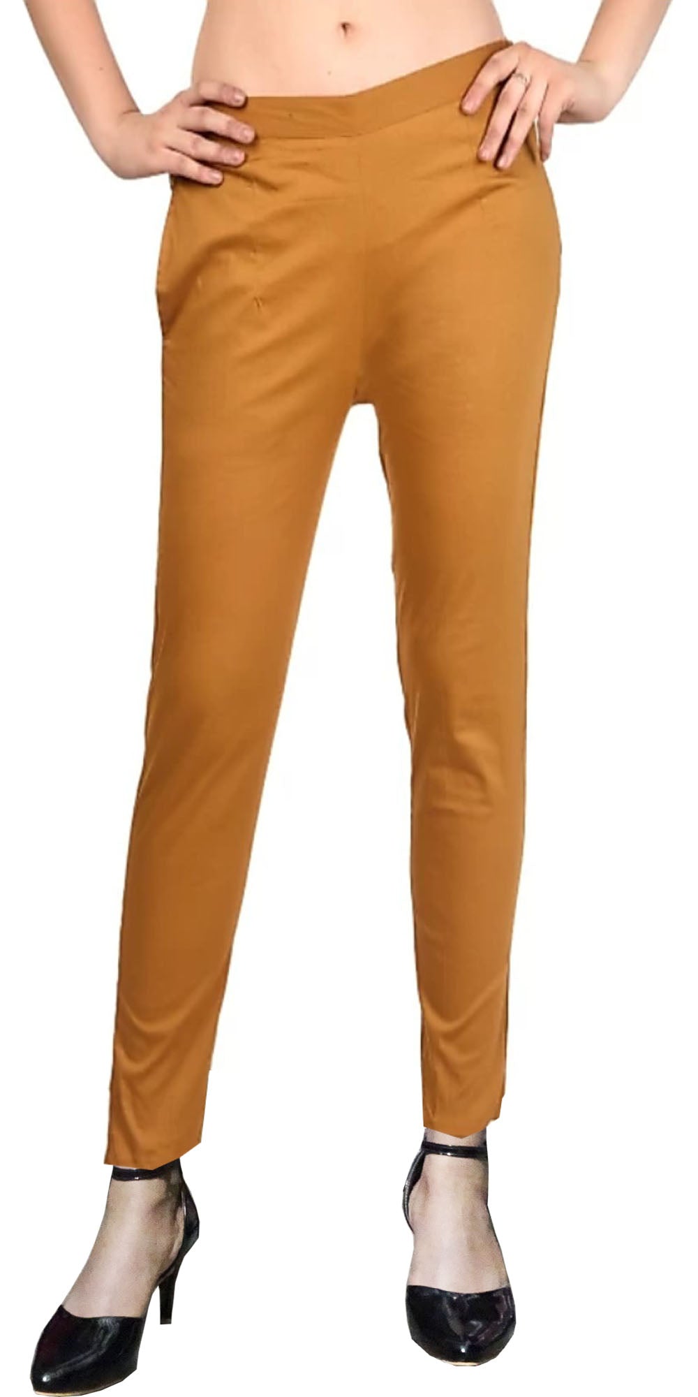 PAVONINE Dark Skin Color Stretchable Cotton Lycra Fabric Pencil Pant For Women - Distacart