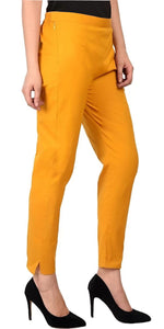 Thumbnail for PAVONINE Mustard Color Stretchable Cotton Lycra Fabric Pencil Pant For Women - Distacart