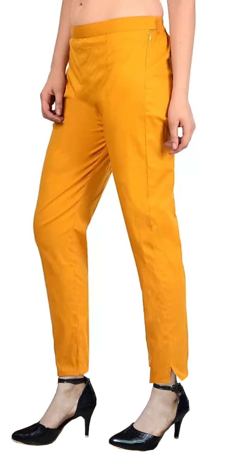 PAVONINE Mustard Color Stretchable Cotton Lycra Fabric Pencil Pant For Women - Distacart