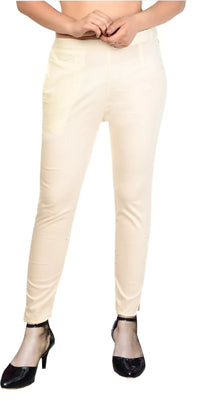 Thumbnail for PAVONINE Off White Color Stretchable Cotton Lycra Fabric Pencil Pant For Women - Distacart