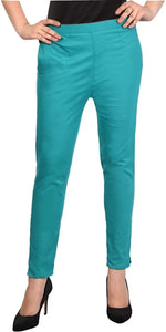 Thumbnail for PAVONINE Rama Green Color Stretchable Cotton Lycra Fabric Pencil Pant For Women - Distacart