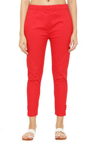 Thumbnail for PAVONINE Red Color Stretchable Cotton Lycra Fabric Pencil Pant For Women - Distacart