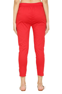 Thumbnail for PAVONINE Red Color Stretchable Cotton Lycra Fabric Pencil Pant For Women - Distacart
