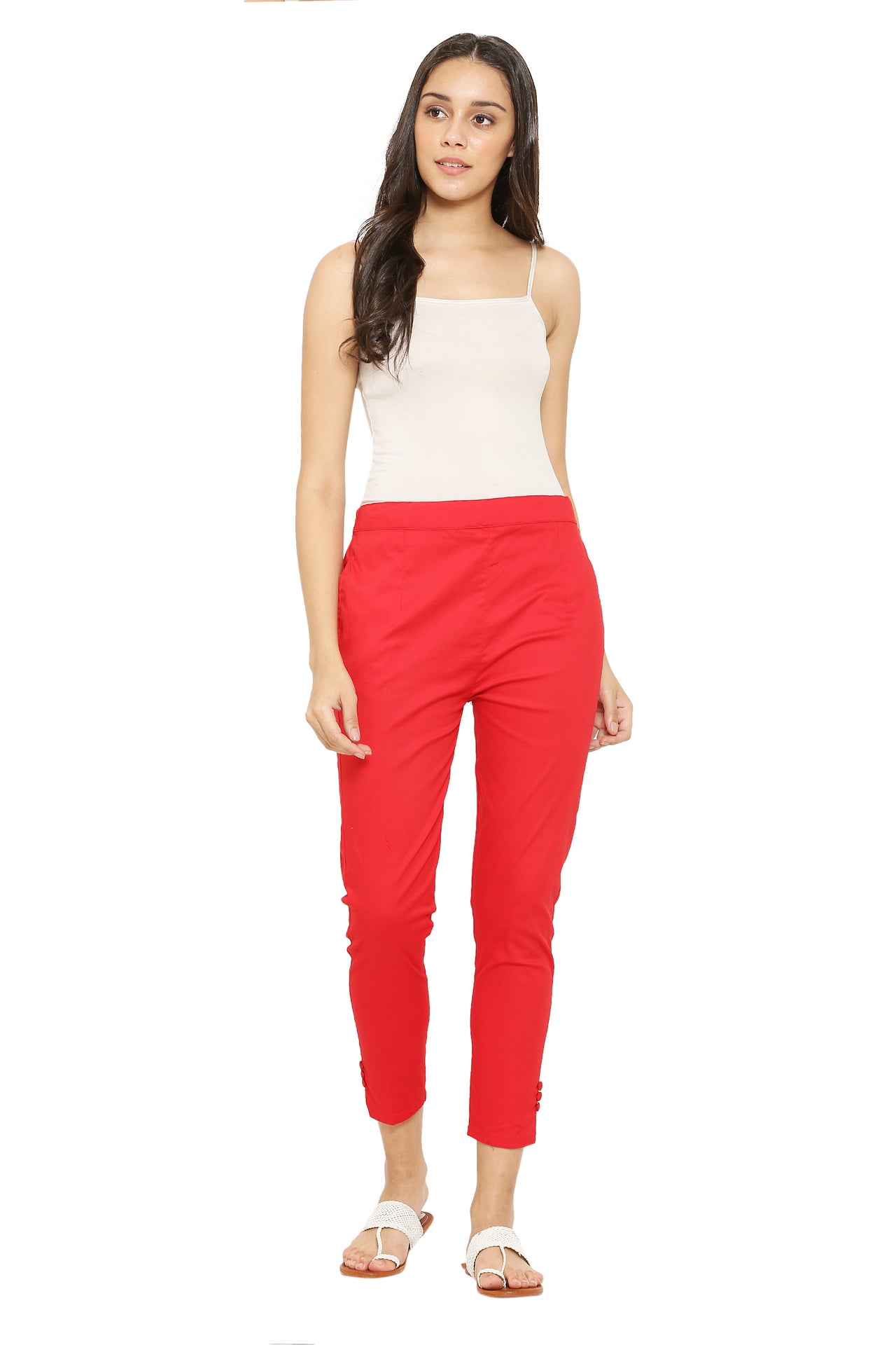 PAVONINE Red Color Stretchable Cotton Lycra Fabric Pencil Pant For Women - Distacart