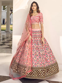 Thumbnail for Myra Pink Art Silk Heavy Embroidered Lehenga - Distacart