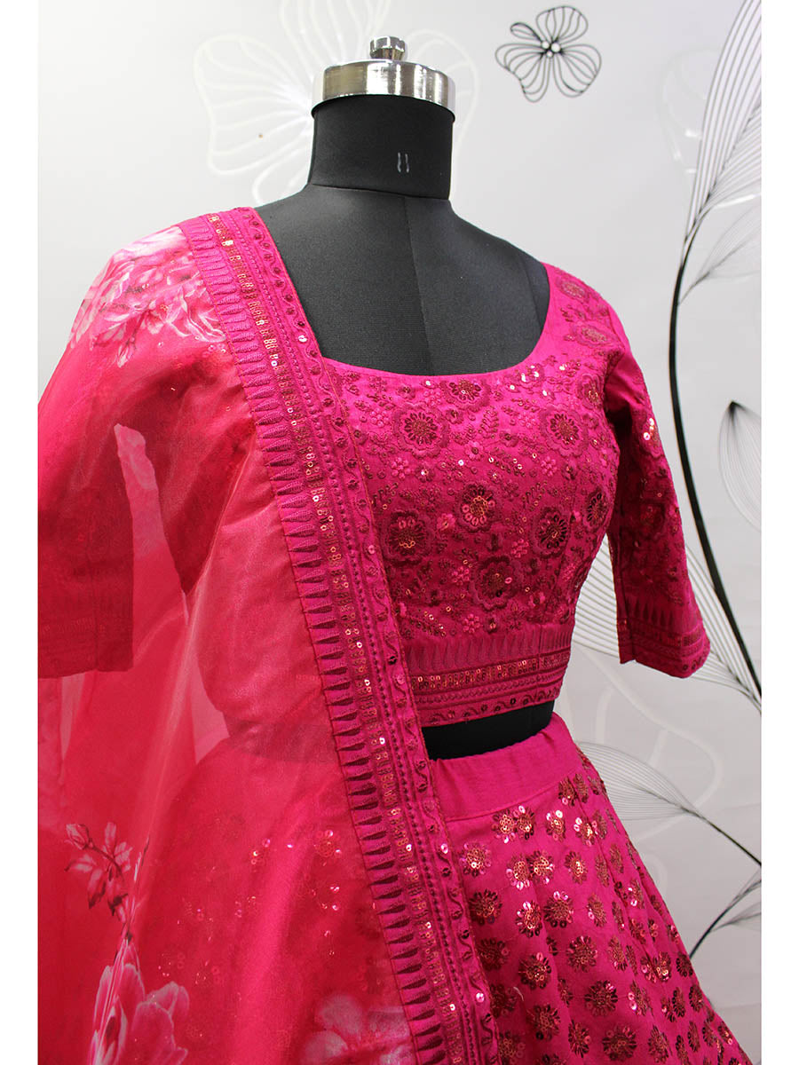 Myra Deep Pink Art Silk Embroidered Designer Lehenga - Distacart