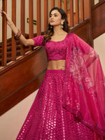 Thumbnail for Myra Deep Pink Art Silk Embroidered Designer Lehenga - Distacart