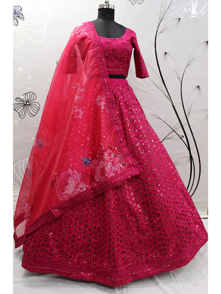 Myra Deep Pink Art Silk Embroidered Designer Lehenga - Distacart