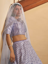 Thumbnail for Myra Lavender Silk Embroidered Designer Lehenga - Distacart