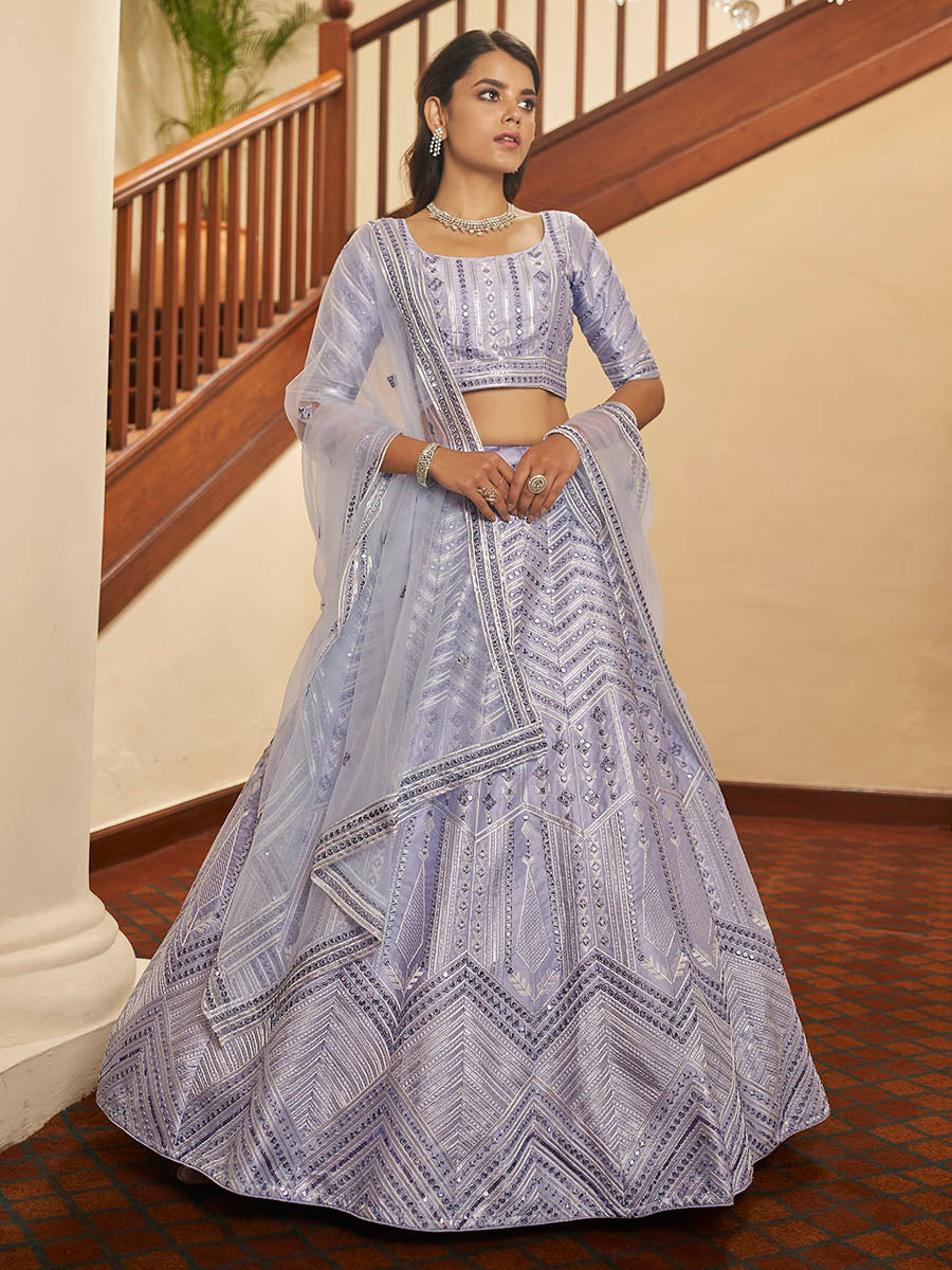 Myra Lavender Silk Embroidered Designer Lehenga - Distacart