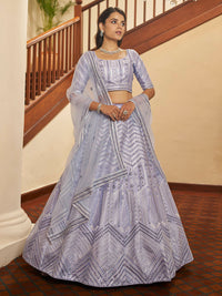 Thumbnail for Myra Lavender Silk Embroidered Designer Lehenga - Distacart