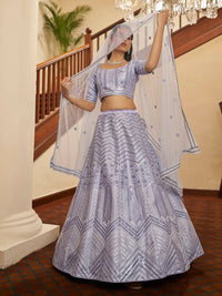 Thumbnail for Myra Lavender Silk Embroidered Designer Lehenga - Distacart
