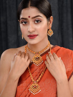 Thumbnail for Saraf RS Jewellery Gold-Plated Red & Green Bridal Temple Jewellery Set - Distacart
