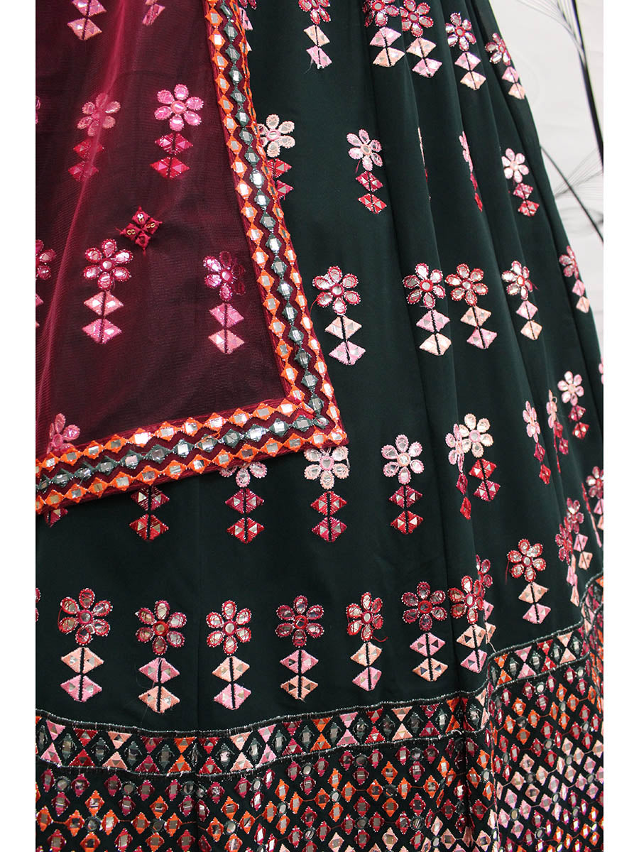 Myra Green and Deep Pink Georgette Embroidered Designer Lehenga - Distacart