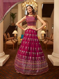 Thumbnail for Myra Deep Pink Georgette Embroidered Designer Lehenga - Distacart