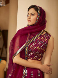 Thumbnail for Myra Deep Pink Georgette Embroidered Designer Lehenga - Distacart