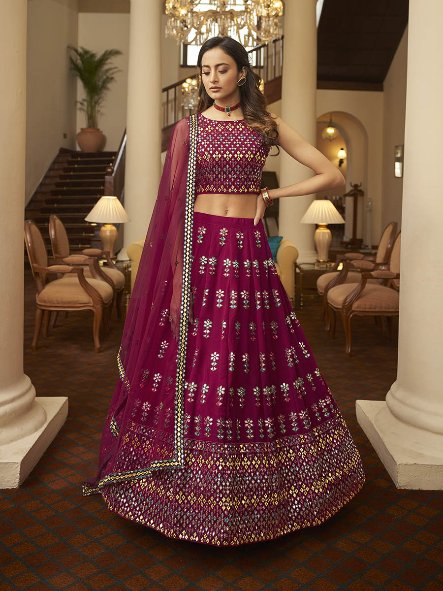 Myra Deep Pink Georgette Embroidered Designer Lehenga - Distacart