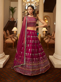 Thumbnail for Myra Deep Pink Georgette Embroidered Designer Lehenga - Distacart