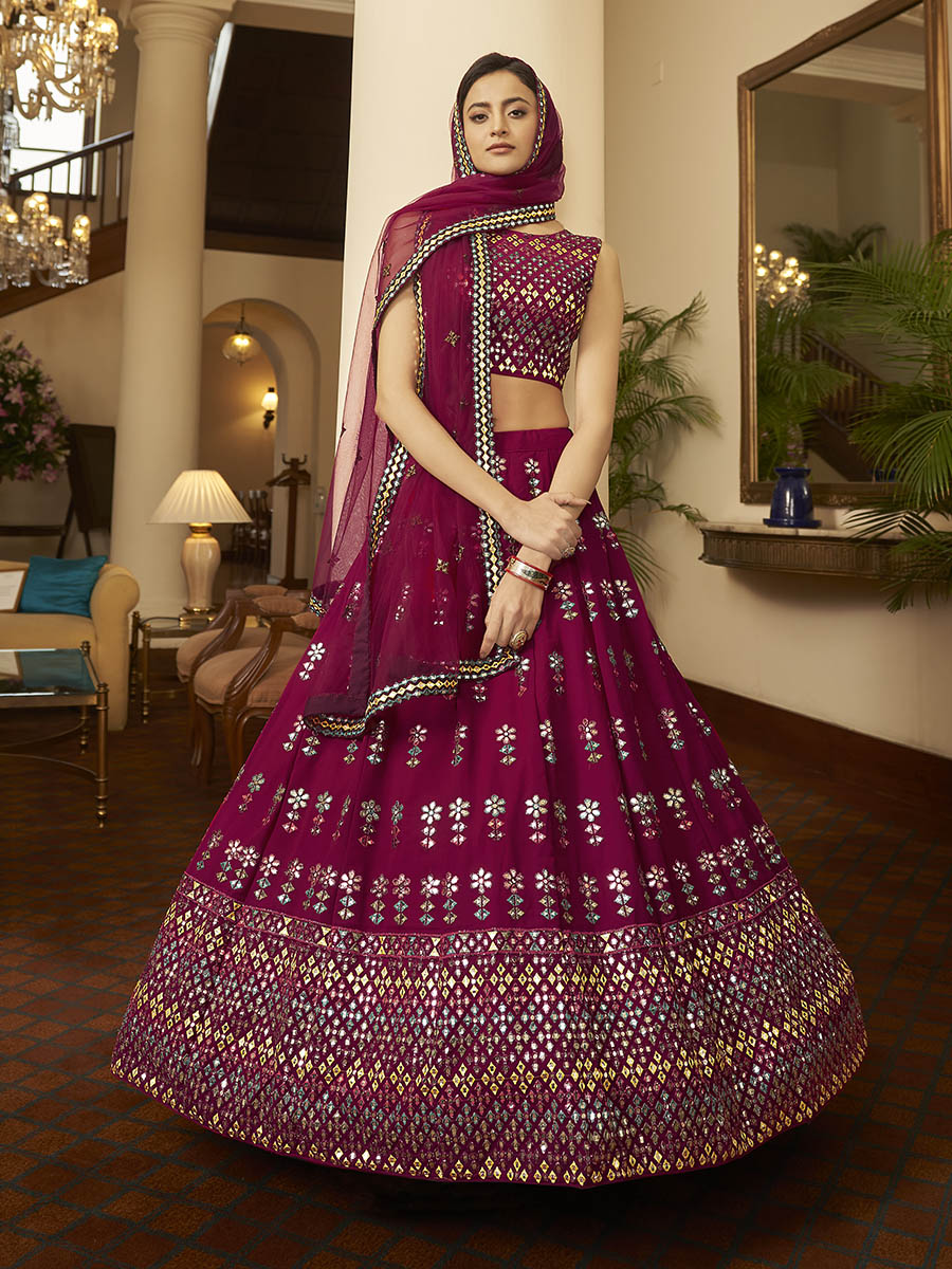 Myra Deep Pink Georgette Embroidered Designer Lehenga - Distacart