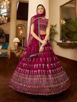 Thumbnail for Myra Deep Pink Georgette Embroidered Designer Lehenga - Distacart