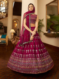Thumbnail for Myra Deep Pink Georgette Embroidered Designer Lehenga - Distacart