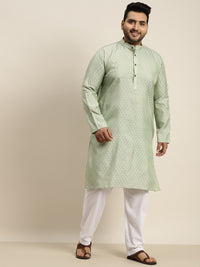 Thumbnail for Sojanya Plus Men Green Jacquard Self Design Kurta with Pyjamas - Distacart