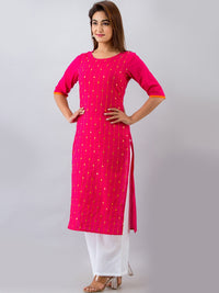 Thumbnail for HERE&NOW Pink & White Geometric Embroidered Mirror Work Kurta with Palazzos - Distacart