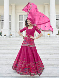 Thumbnail for Myra Deep Pink Embroidered Designer Lehenga - Distacart