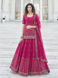 Thumbnail for Myra Deep Pink Embroidered Designer Lehenga - Distacart