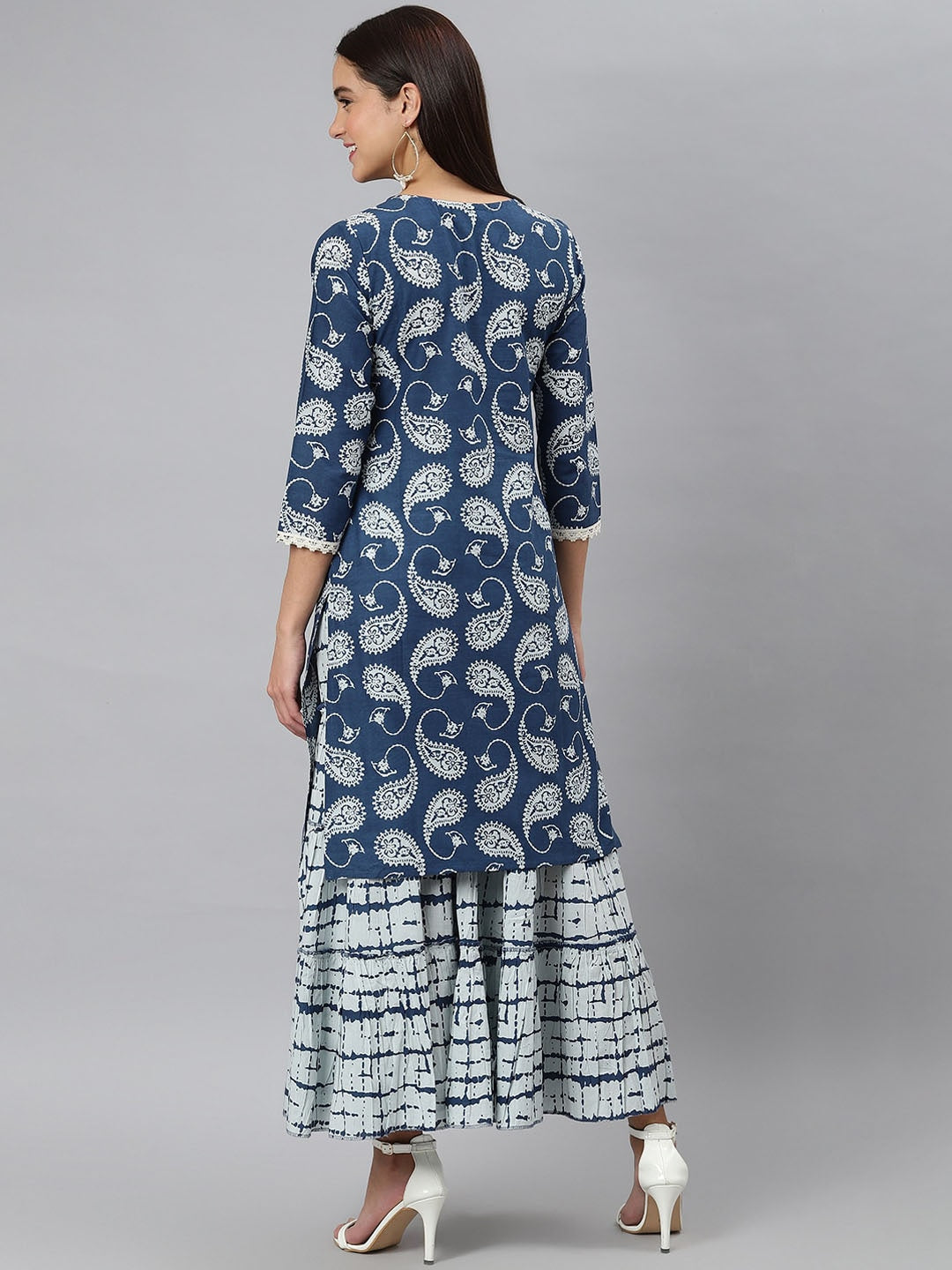 Khushal K Paisley Printed Notch Neck Pure Cotton Kurta with Sharara - Distacart