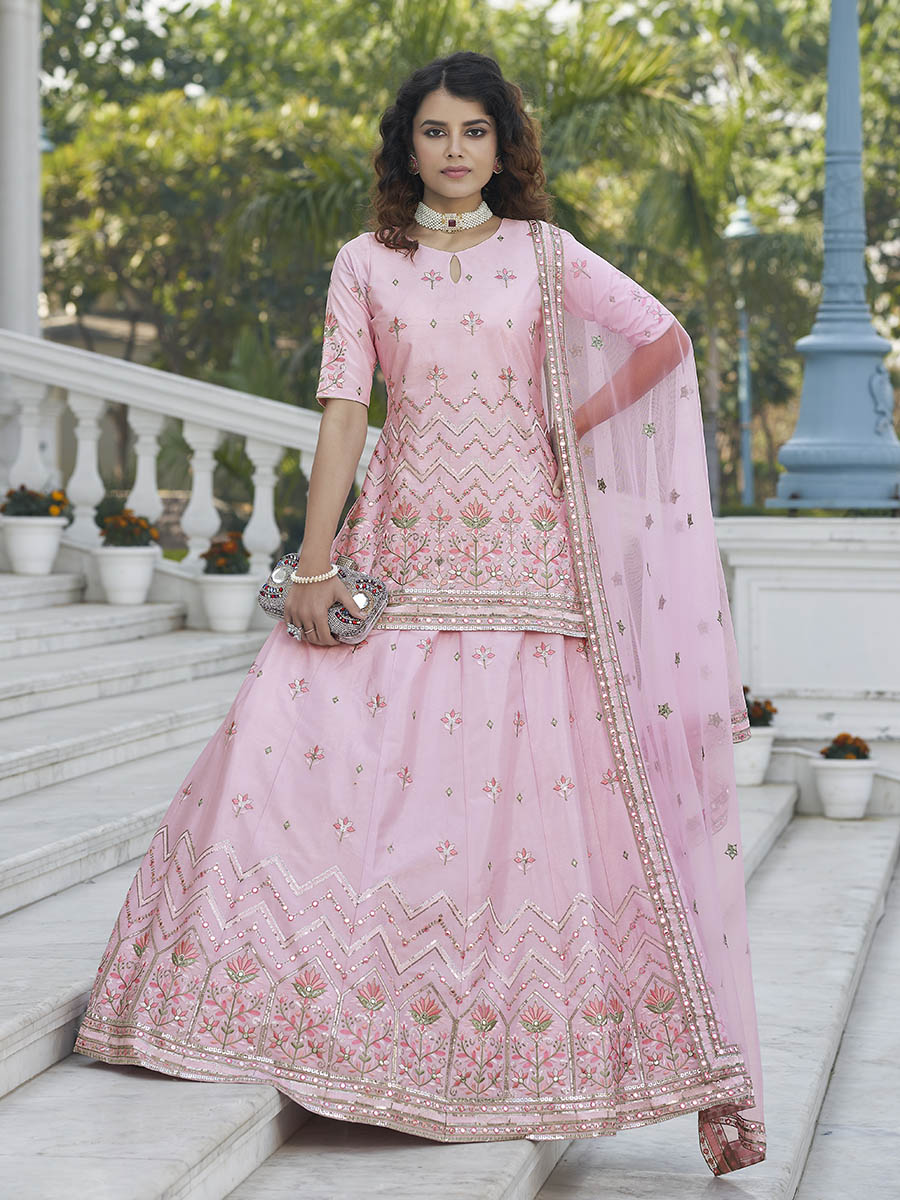 Myra Baby Pink Embroidered Designer Lehenga - Distacart