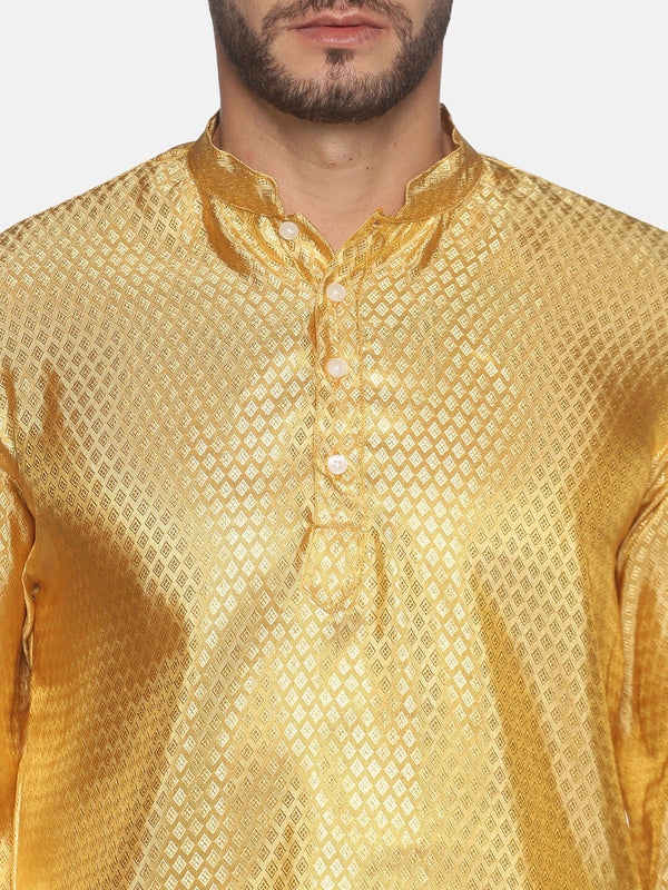 Sethukrishna Men Gold-Toned & White Kurta with Churidar - Distacart