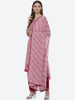 Thumbnail for Biba Women Pink Striped Sequinned Kurta with Palazzos & With Dupatta - Distacart