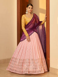 Thumbnail for Myra Multicolour Georgette Mukaish Work Designer Lehenga - Distacart